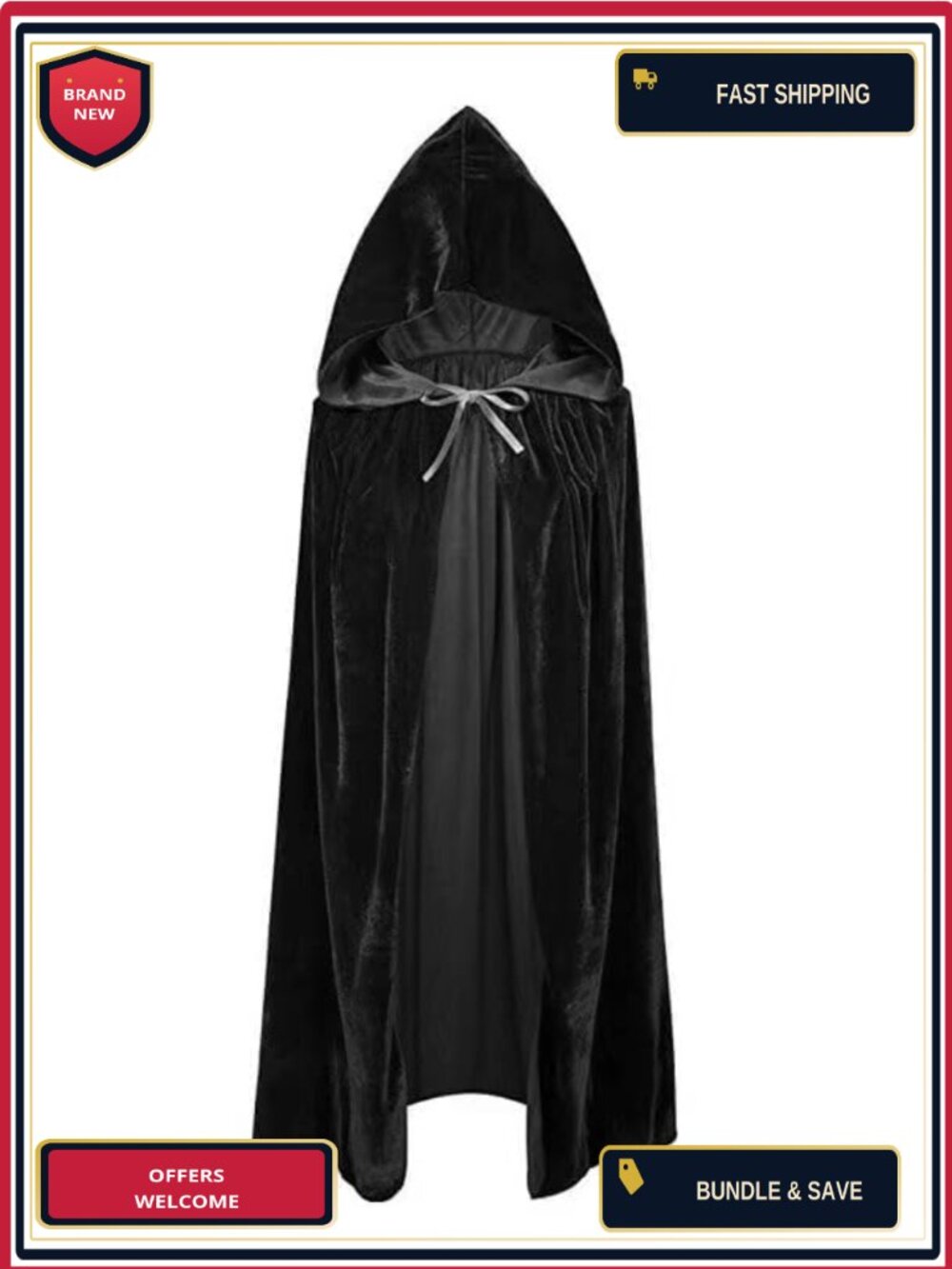 Velvet Hooded Cloak Adult Halloween Party Cape Witch Vampire Cosplay Costume
